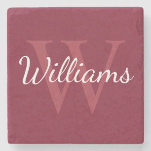 Personalised Monogram and Name Burgundy Red Stone Coaster