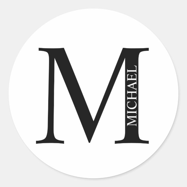 Personalised Monogram and Name Classic Round Stick Sticker (Front)