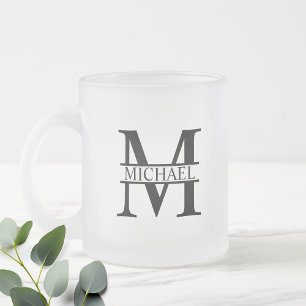 Personalised Monogram and Name Frosted Glass Coffee Mug