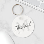Personalised Monogram and Name Key Ring<br><div class="desc">Personalised Monogram and Name Gift
features personalised name in grey script font style and monogram in light grey serif font style as background,  on white background.

Perfect as holiday gift,  family reunion favours,  thank you gift for groomsmen and gift for any special occasions.</div>