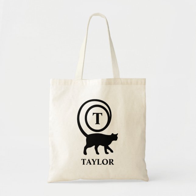 Personalised Monogram And Name Kitty Cat Lover Tote Bag (Front)