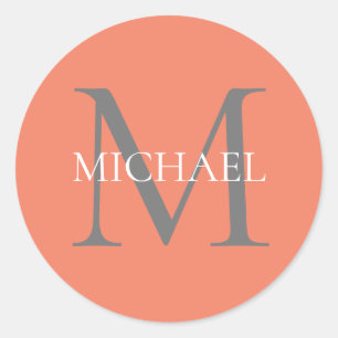 Personalised Monogram and Name Light Pink Classic Round Sticker