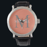 Personalised Monogram and Name Light Pink Watch<br><div class="desc">Personalised Elegant Monogram and Name Gifts featuring personalised monogram in classic serif font style with box of name in the middle of monogram.</div>