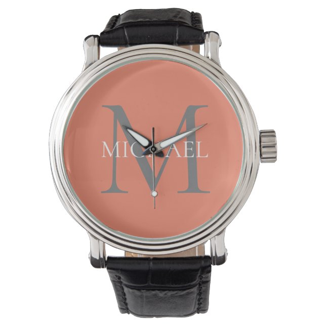Personalised Monogram and Name Light Pink Watch (Front)