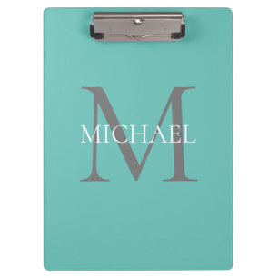 Personalised Monogram and Name Light Teal Clipboard
