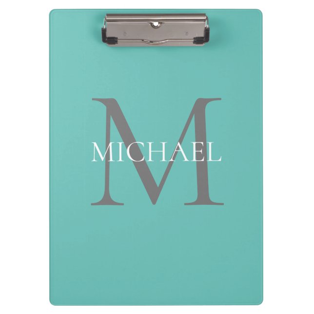 Personalised Monogram and Name Light Teal Clipboard (Front)