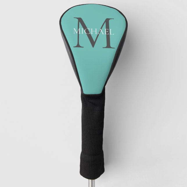 Personalised Monogram and Name Light Teal Golf Head Cover (Front)