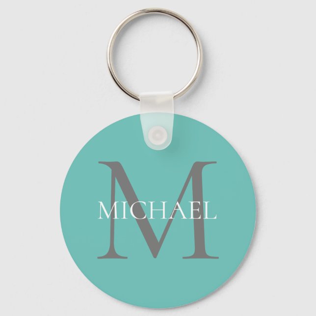 Personalised Monogram and Name Light Teal Key Ring (Front)