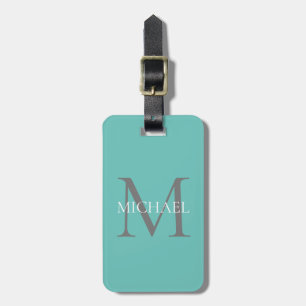 Personalised Monogram and Name Light Teal Luggage Tag
