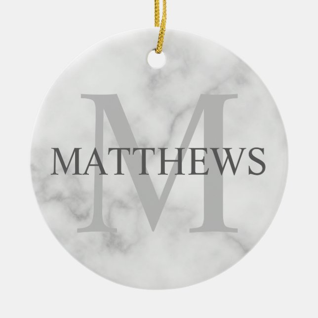 Personalised Monogram and Name Marble Look Ceramic Tree Decoration (Front)