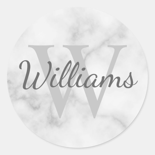 Personalised Monogram and Name Marble Look Classic Round Sticker (Front)