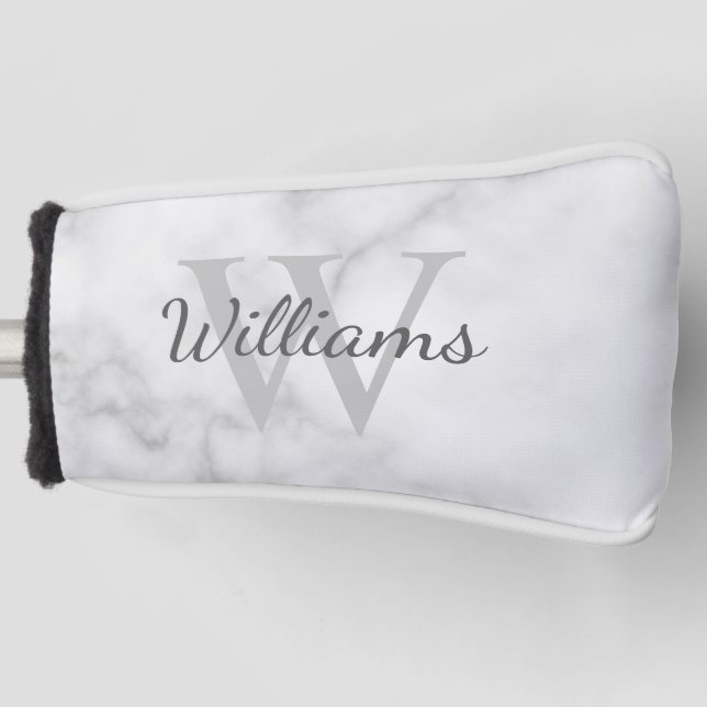 Personalised Monogram and Name Marble Look Golf Head Cover (Front)