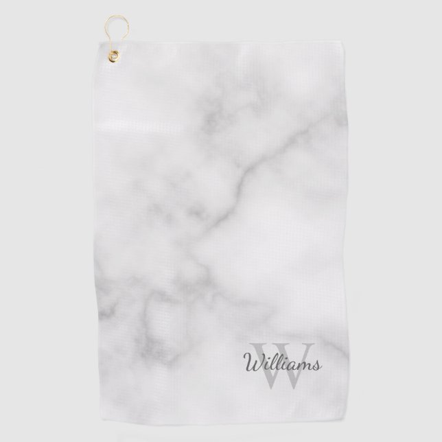 Personalised Monogram and Name Marble Look Golf Towel (Front)
