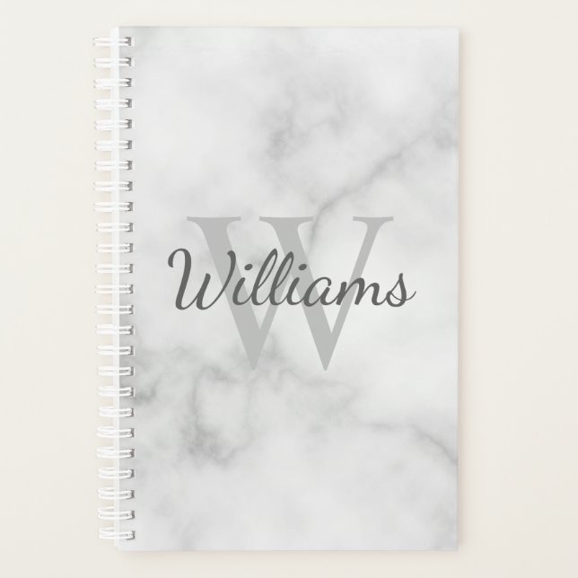 Personalised Monogram and Name Marble Look Planner (Front)