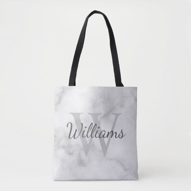 Personalised Monogram and Name Marble Look Tote Bag (Front)