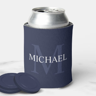 Personalised Monogram and Name Navy Blue Can Cooler