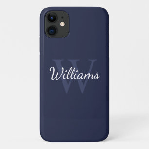 Personalised Monogram and Name Navy Blue iPhone 11 Case