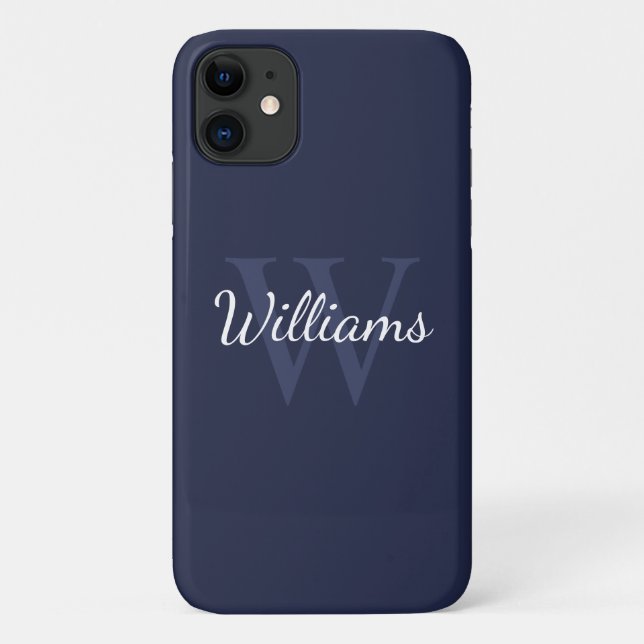 Personalised Monogram and Name Navy Blue Case-Mate iPhone Case (Back)