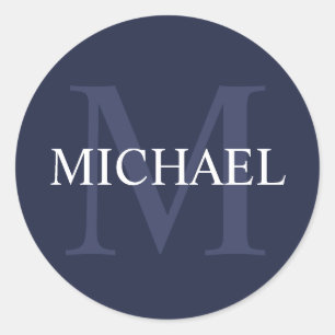 Personalised Monogram and Name Navy Blue Classic Round Sticker
