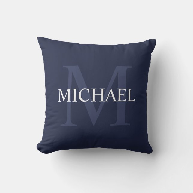 Personalised Monogram and Name Navy Blue Cushion (Front)