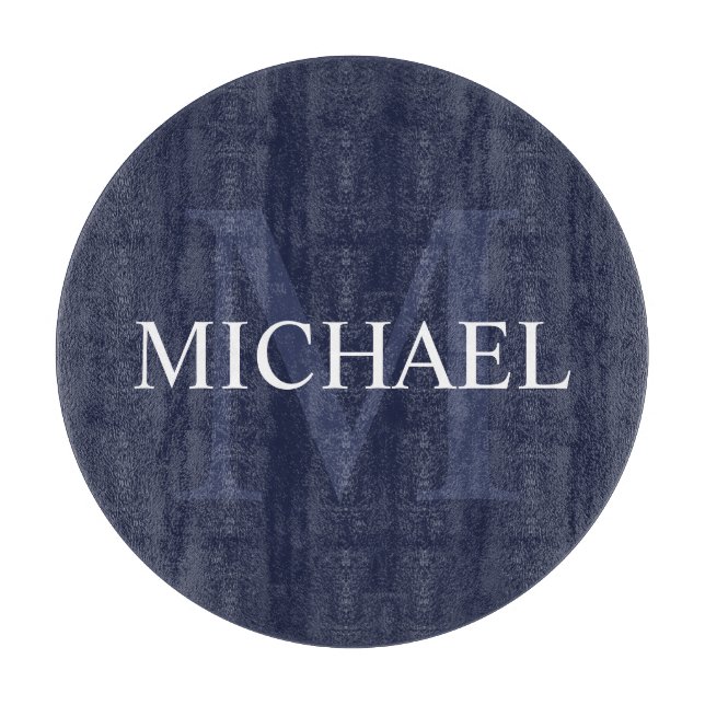 Personalised Monogram and Name Navy Blue Cutting Board (Front)
