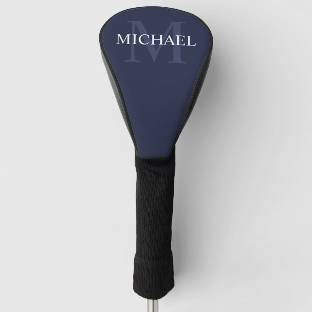 Personalised Monogram and Name Navy Blue Golf Head Cover (Front)