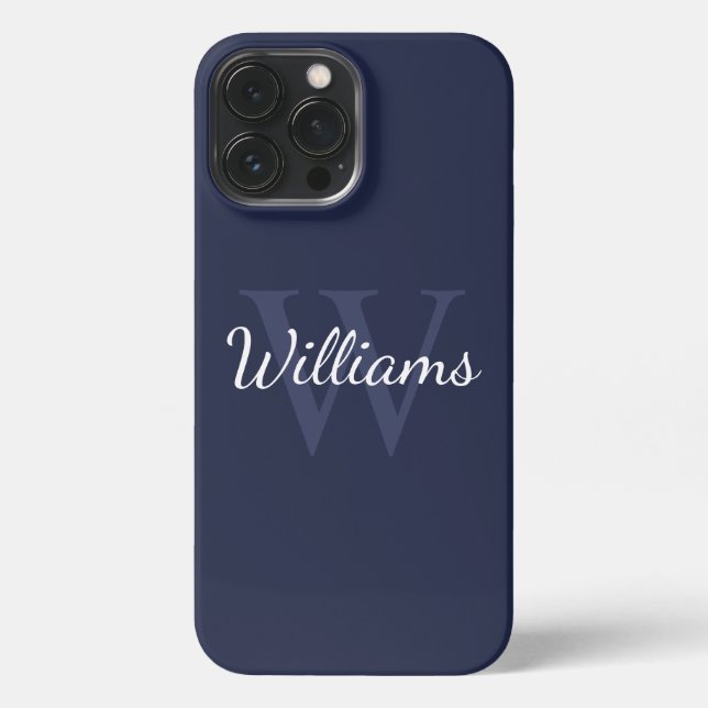Personalised Monogram and Name Navy Blue iPhone Case (Back)
