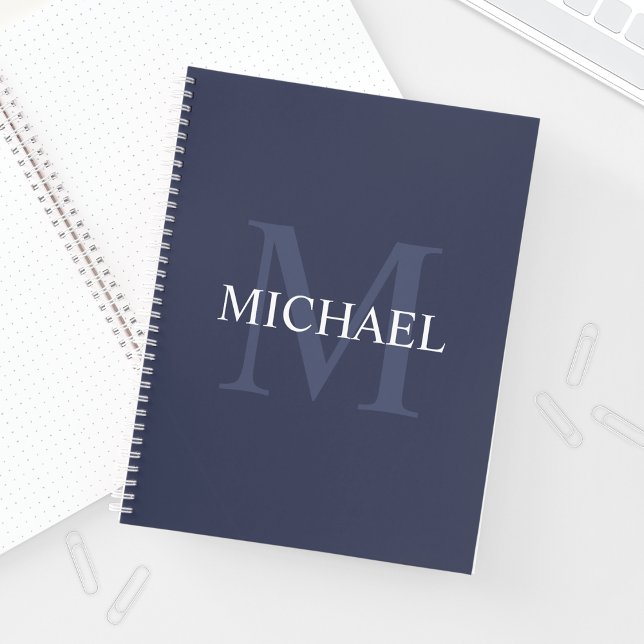 Personalised Monogram and Name Navy Blue Notebook (Creator Uploaded)