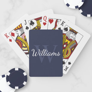 Personalised Monogram and Name Navy Blue Playing Cards