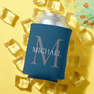 Personalised Monogram and Name Ocean Blue Can Cooler
