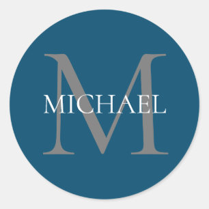 Personalised Monogram and Name Ocean Blue Classic Round Sticker