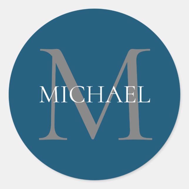 Personalised Monogram and Name Ocean Blue Classic Round Sticker (Front)
