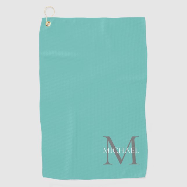 Personalised Monogram and Name Ocean Light Teal Golf Towel (Front)