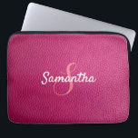 Personalised Monogram and Name Pink Leather Laptop Sleeve<br><div class="desc">A beautiful pink leather print laptop sleeve.
You can personalise it with your name and monogram initial.</div>