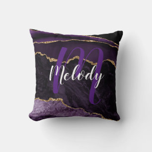 Personalised Monogram and Name Purple and Gold Cushion