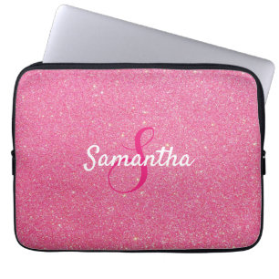 Personalised Monogram and Name Rose Pink Glitter  Laptop Sleeve