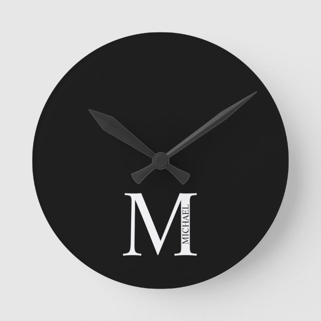 Personalised Monogram and Name Round Clock (Front)