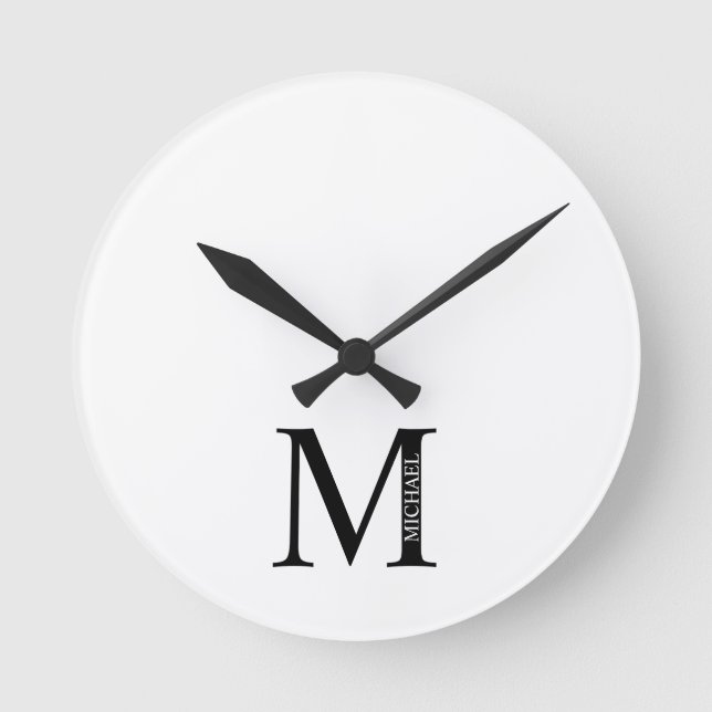 Personalised Monogram and Name Round Clock (Front)