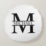 Personalised Monogram and Name Round Cushion<br><div class="desc">Personalised Monogram and Name Gifts
featuring personalised monogram in classic serif font style with box of name in the middle of monogram.

Perfect as home decors,  housewarming gifts,  holiday gifts for family,  newlyweds and more.</div>