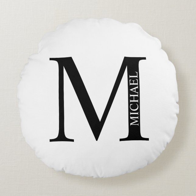 Personalised Monogram and Name Round Pillow (Front)
