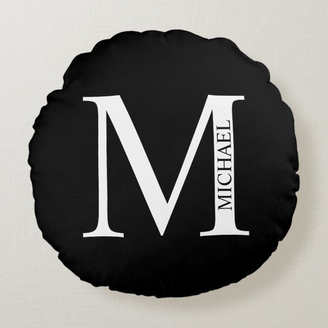 Personalised Monogram and Name Round Pillow (Front)