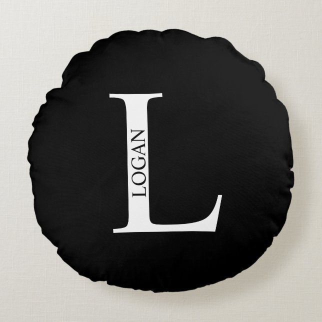 Personalised Monogram and Name Round Pillow (Front)
