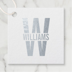 Personalised Monogram and Name Silver Favour Tags