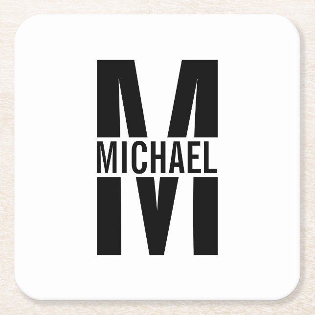 Personalised Monogram and Name Square Paper Coaste Coaster (Front)