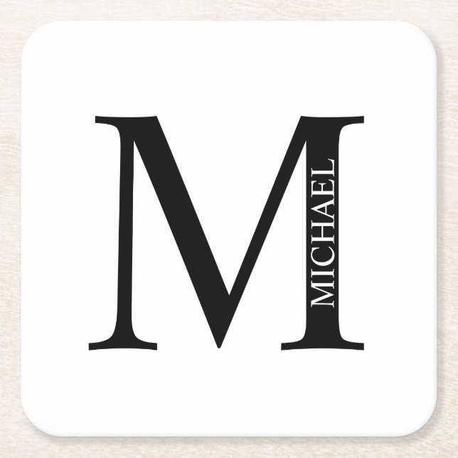 Personalised Monogram and Name Square Paper Coaste Square Paper Coaster (Front)