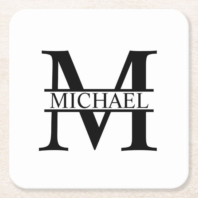 Personalised Monogram and Name Square Paper Coaster (Front)
