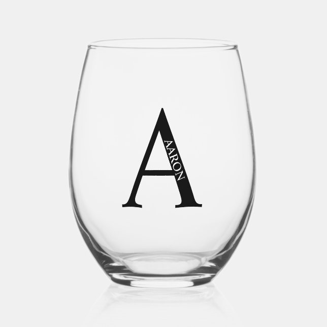 Personalised Monogram and Name Stemless Wine Glass (Front)