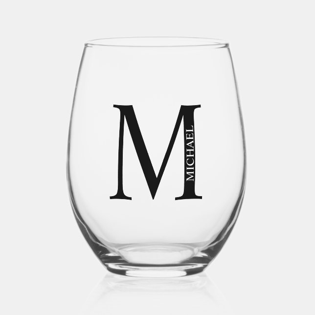 Personalised Monogram and Name Stemless Wine Glass (Front)