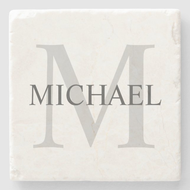 Personalised Monogram and Name Stone Coaster (Front)