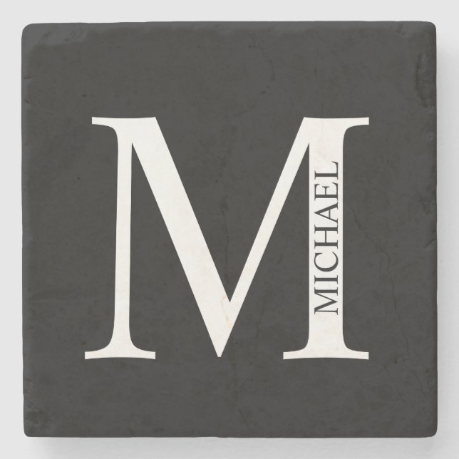 Personalised Monogram and Name Stone Coaster (Front)